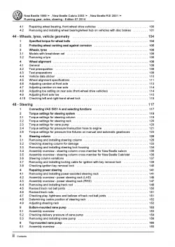 VW New Beetle Cabrio 1Y 2003-2010 running gear axles steering repair manual pdf