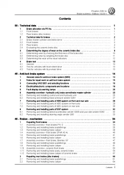 VW Phaeton type 3D 2001-2016 brake systems repair workshop manual pdf ebook