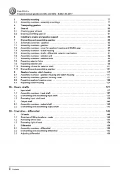 VW Polo 5 6C (14-17) 6 speed manual gearbox 02U 0DQ repair workshop manual pdf