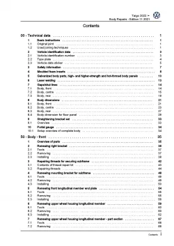 VW Taigo type CS from 2021 body repairs workshop repair manual pdf ebook