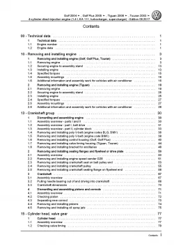 VW Touran 1T 2003-2015 4-cyl. 1.4l petrol engines 140-170 hp repair manual pdf