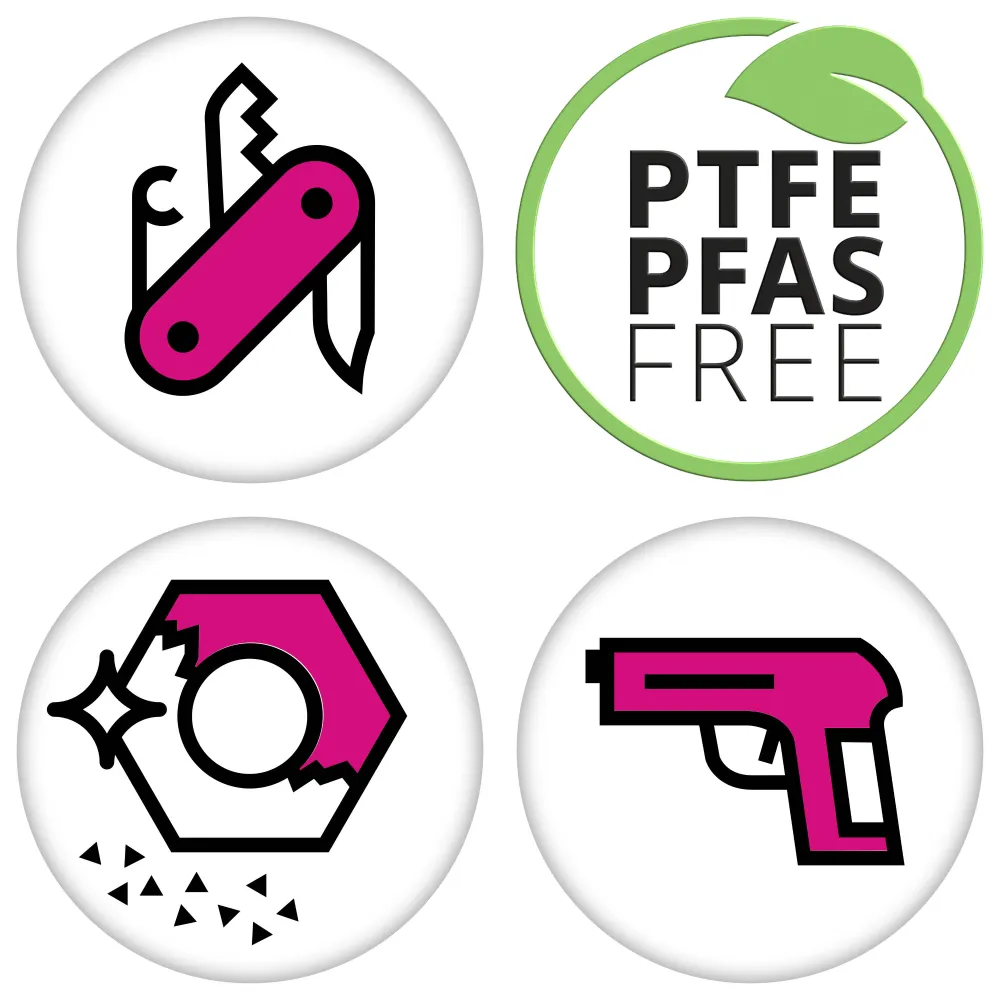 Frei von PTFA, PFAS und Mikroplastik.