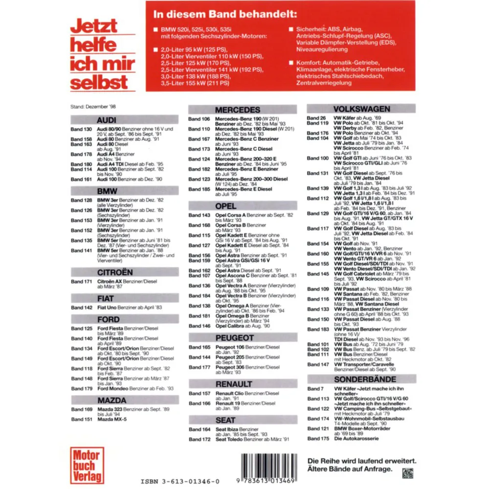 Die Buchreihe - Jetzt helfe ich mir selbst - liefert sowohl für Neu- als auch Gebrauchtwagen dem Autobesitzer, der verstehen möchten, wie sein Fahrzeug funktioniert, technische Informationen und zeigt, wie Wartungs- und Reparaturarbeiten selbst durchgeführt werden können.