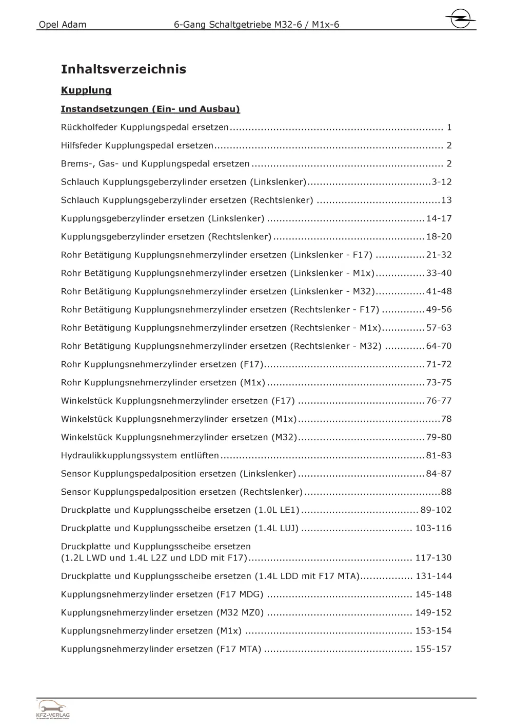 Opel Adam Typ M13 12-19 6-Gang Schaltgetriebe Kupplung M1x/M32 Reparaturhandbuch