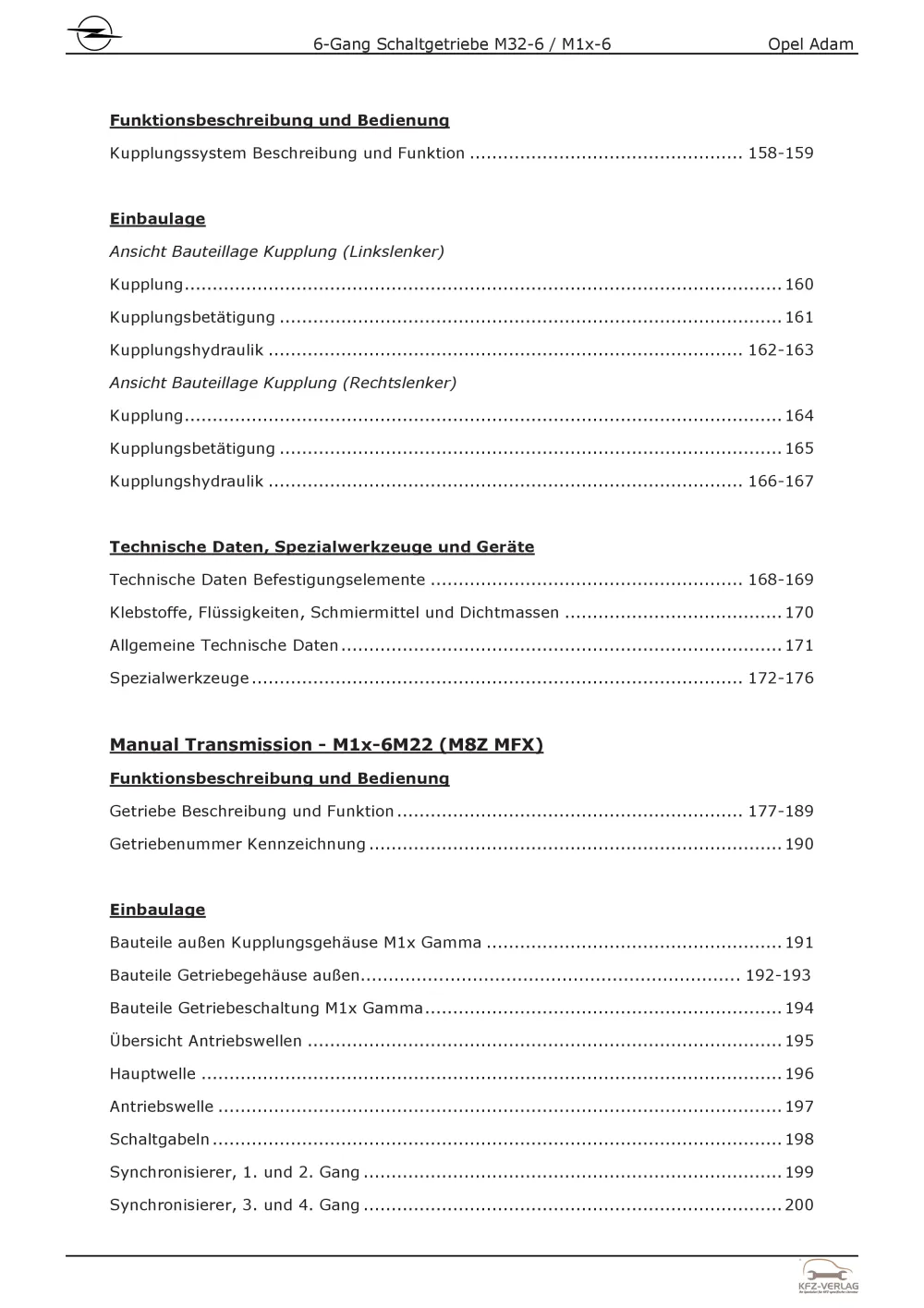 Opel Adam Typ M13 12-19 6-Gang Schaltgetriebe Kupplung M1x/M32 Reparaturhandbuch