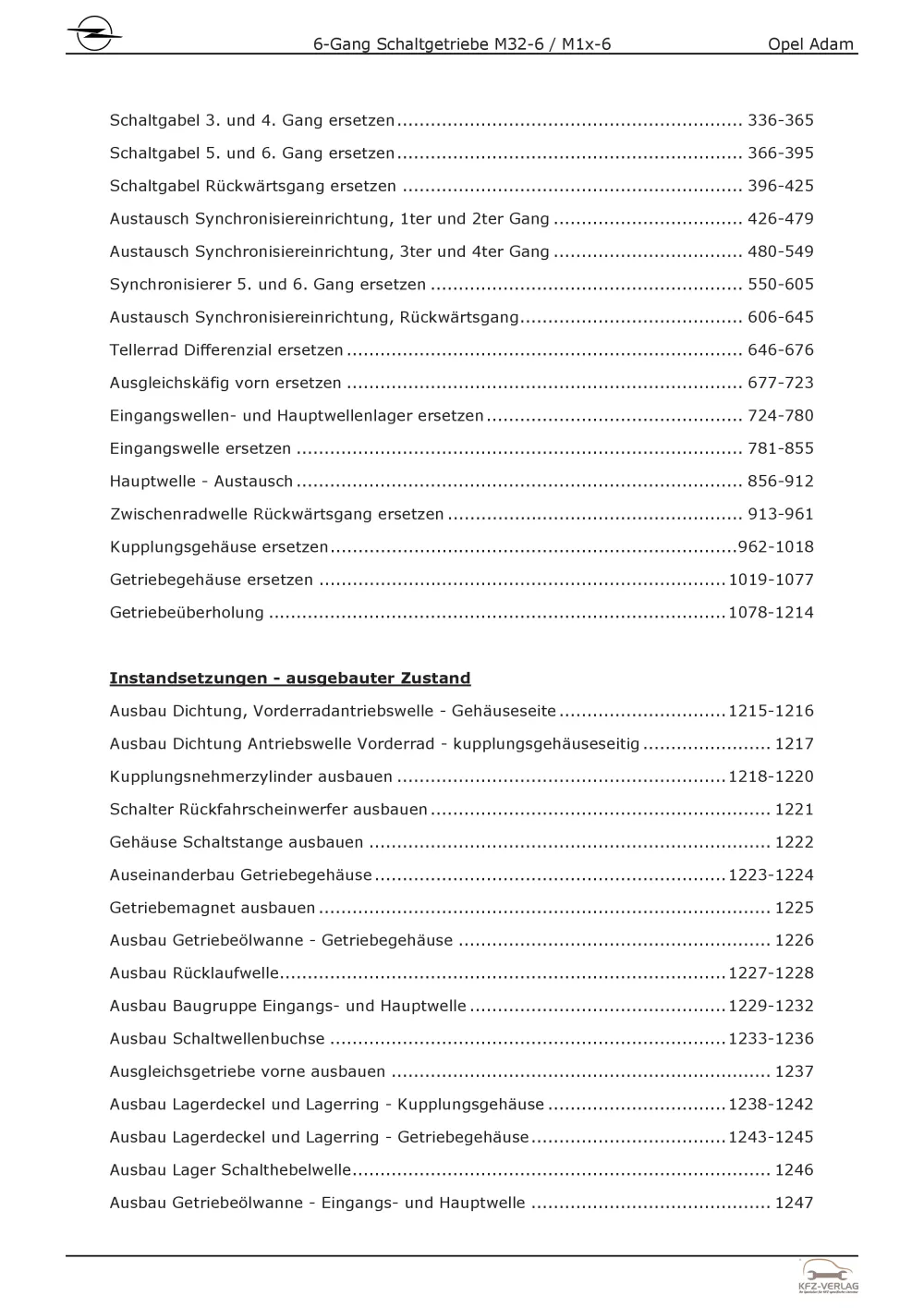 Opel Adam Typ M13 12-19 6-Gang Schaltgetriebe Kupplung M1x/M32 Reparaturhandbuch