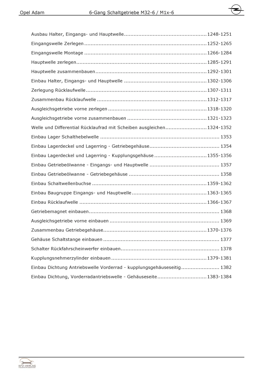 Opel Adam Typ M13 12-19 6-Gang Schaltgetriebe Kupplung M1x/M32 Reparaturhandbuch