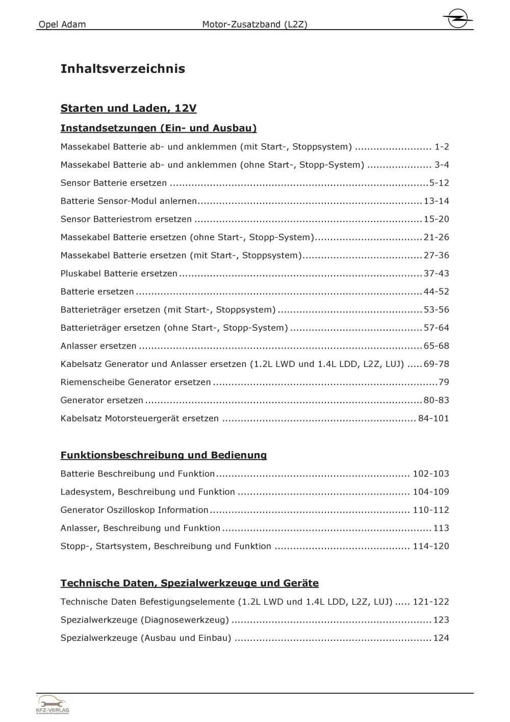 Opel Adam M13 12-19 1,4l Benzin/Gasmotor 87 PS L2Z Zusatzband Reparaturanleitung