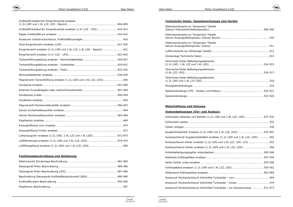 Opel Adam M13 12-19 1,4l Benzin/Gasmotor 87 PS L2Z Zusatzband Reparaturanleitung