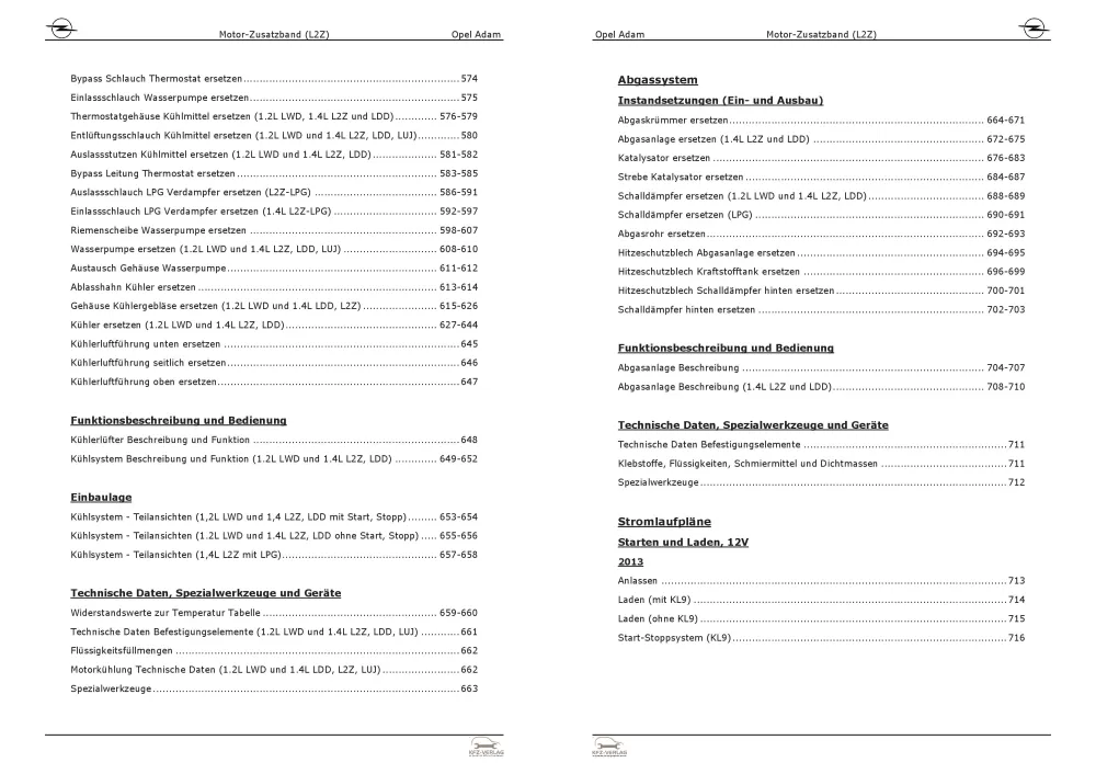Opel Adam M13 12-19 1,4l Benzin/Gasmotor 87 PS L2Z Zusatzband Reparaturanleitung