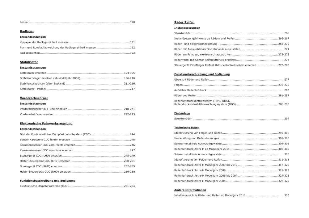 Opel Astra H Typ A04 2004-2010 Fahrwerk Achsen Lenkung Reparaturanleitung