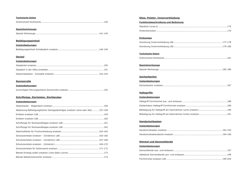 Opel Corsa D Typ S07 Baujahre 2006-2014 Karosserieausstattung Reparaturanleitung