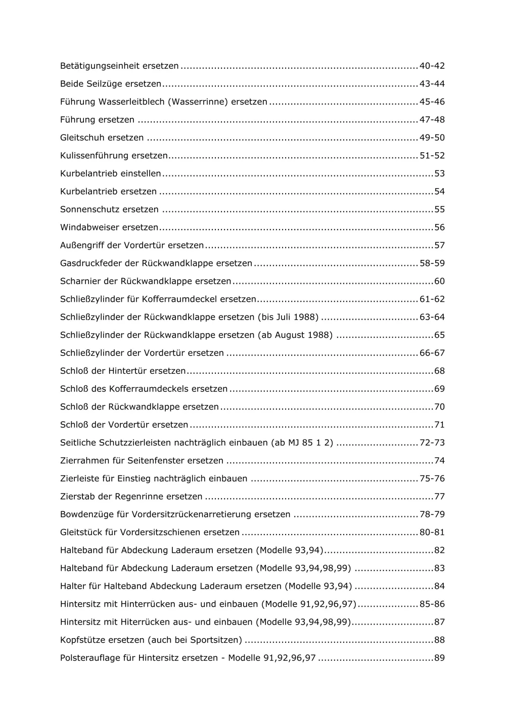 Opel Corsa A Typ S83 Baujahre 1982-1993 Karosserieausstattung Reparaturanleitung