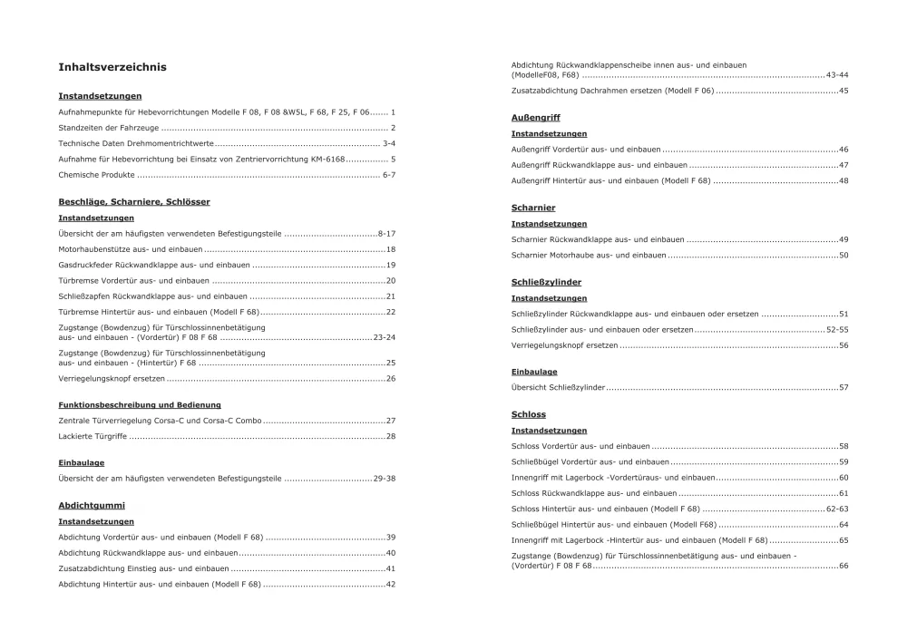 Opel Corsa C Typ X01 Baujahre 2000-2006 Karosserieausstattung Reparaturanleitung