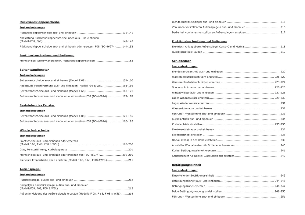 Opel Corsa C Typ X01 Baujahre 2000-2006 Karosserieausstattung Reparaturanleitung