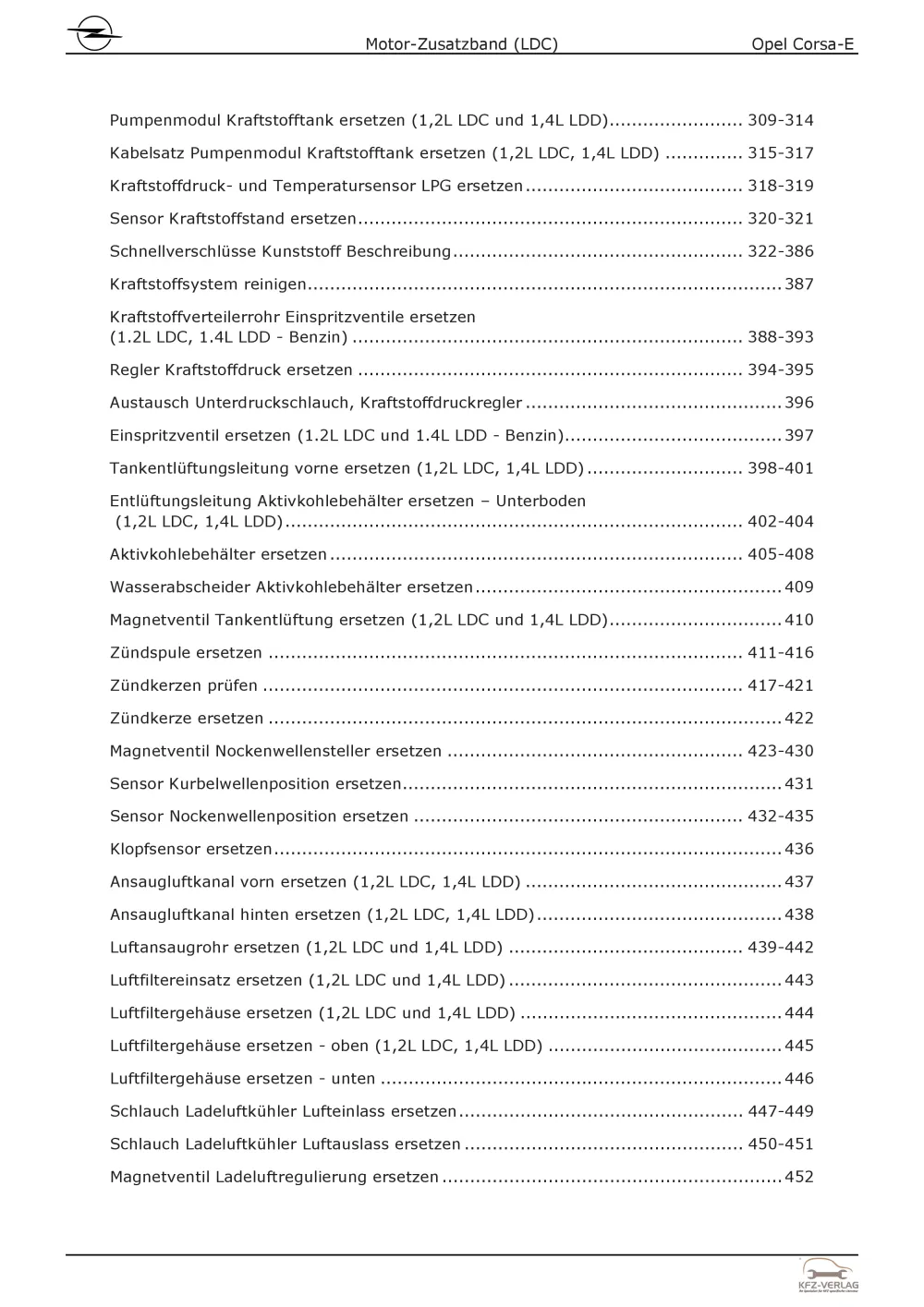 Opel Corsa E Typ X15 (14-19) Benzinmotor 70 PS LDC Zusatzband Reparaturanleitung