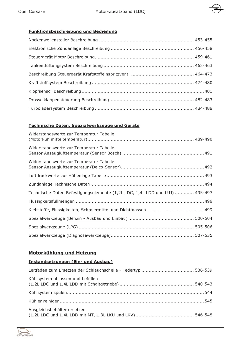Opel Corsa E Typ X15 (14-19) Benzinmotor 70 PS LDC Zusatzband Reparaturanleitung