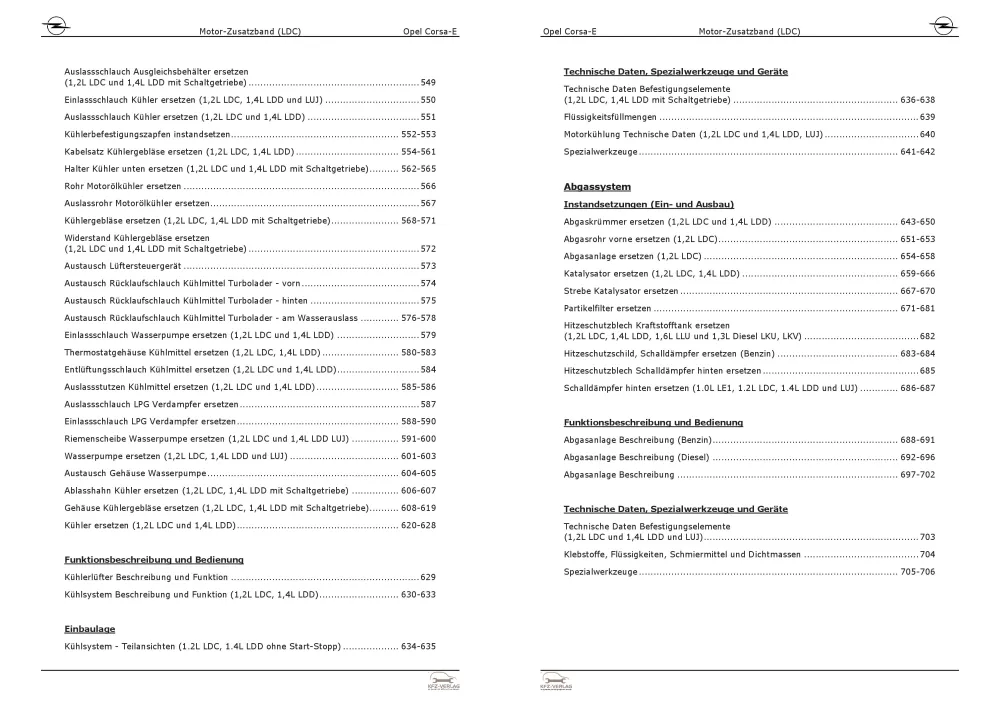 Opel Corsa E Typ X15 (14-19) Benzinmotor 70 PS LDC Zusatzband Reparaturanleitung