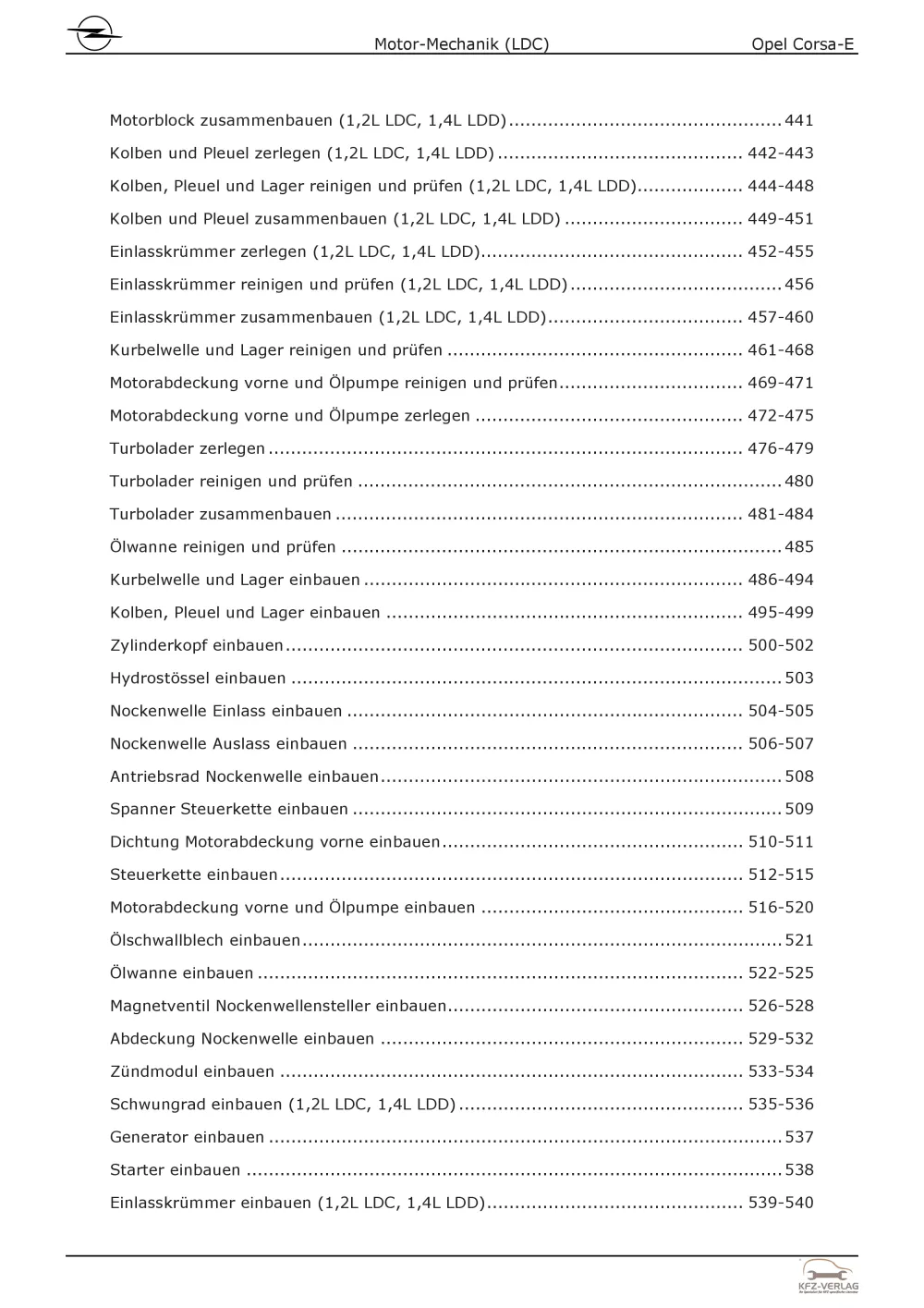 Opel Corsa E Typ X15 (14-19) 4-Zyl 1.2l Benzinmotor 70 PS LDC Reparaturanleitung