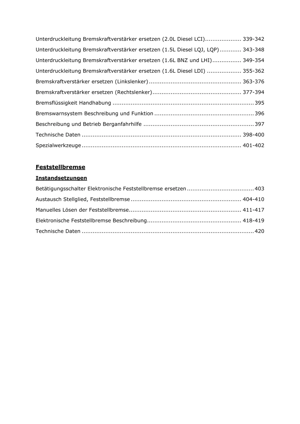 Opel Grandland Typ A18 2017-2024 Bremsen Bremsanlagen System Reparaturanleitung