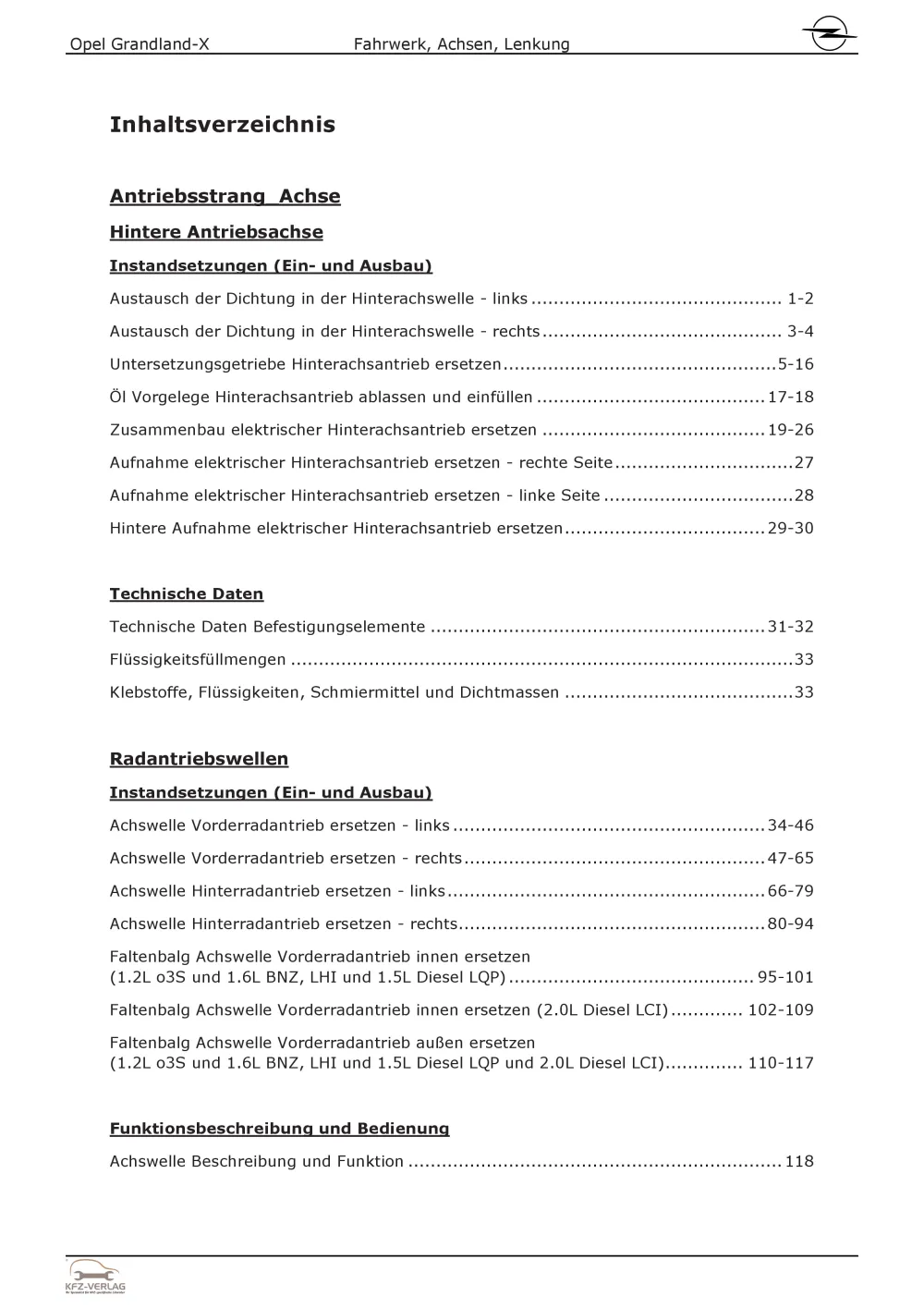 Opel Grandland Typ A18 2017-2024 Fahrwerk Achsen Lenkung Reparaturanleitung Buch