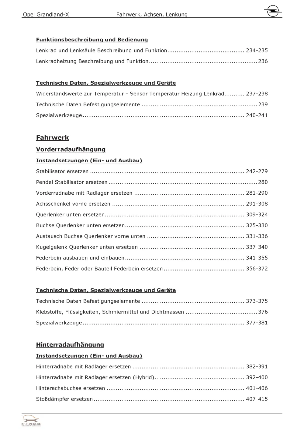Opel Grandland Typ A18 2017-2024 Fahrwerk Achsen Lenkung Reparaturanleitung Buch