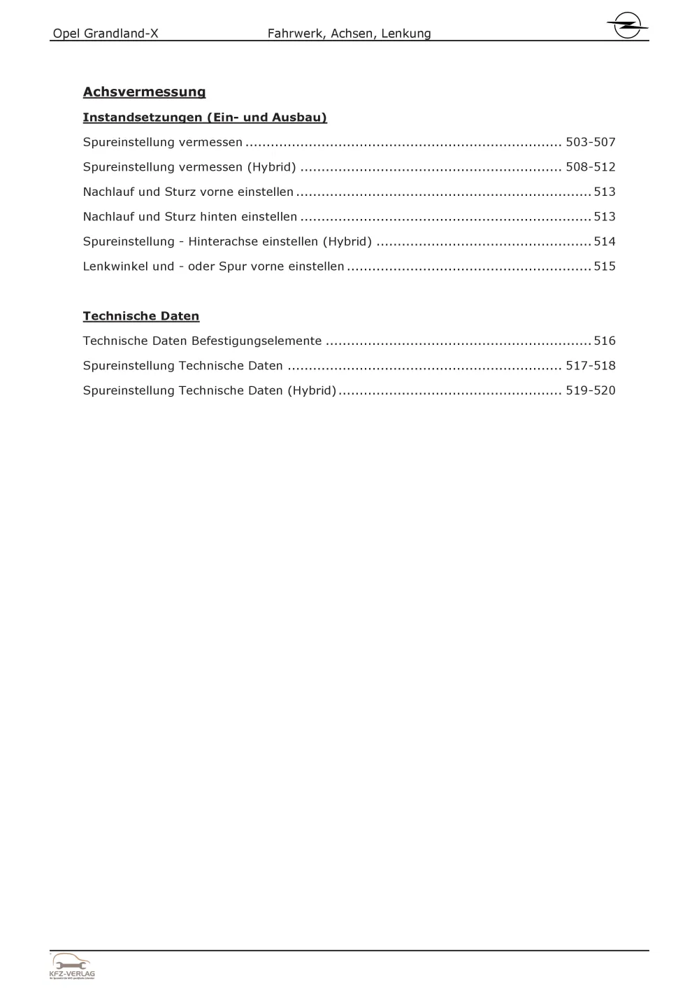 Opel Grandland Typ A18 2017-2024 Fahrwerk Achsen Lenkung Reparaturanleitung Buch