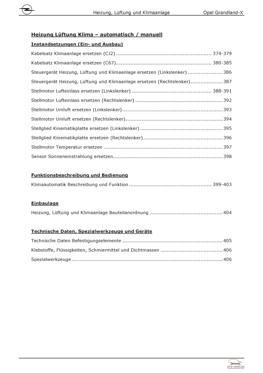 Opel Grandland Typ A18 2017-2024 Heizung Lüftung Klimaanlage Reparaturanleitung