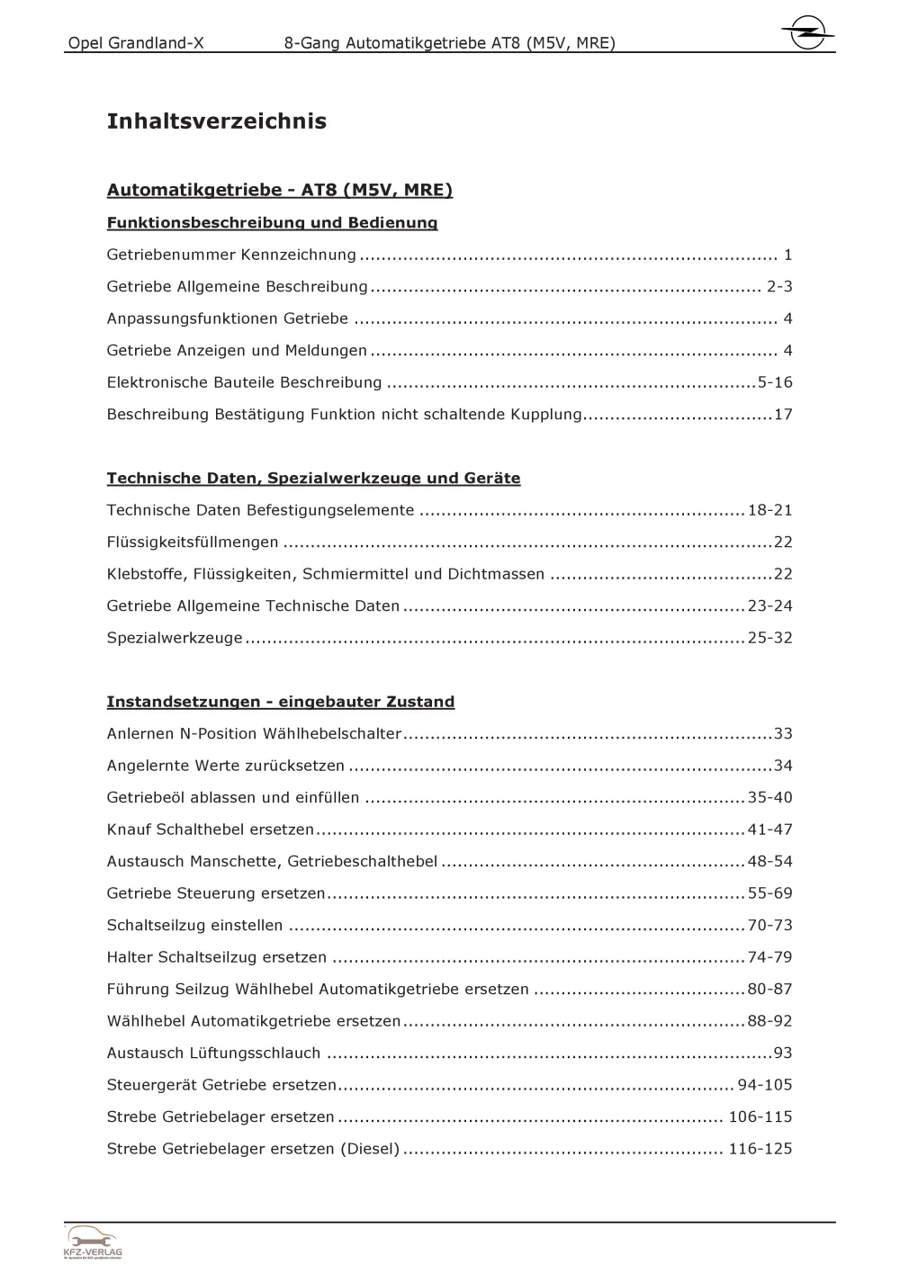 Opel Grandland Typ A18 2017-2024 8-Gang AT8 Automatikgetriebe Reparaturanleitung
