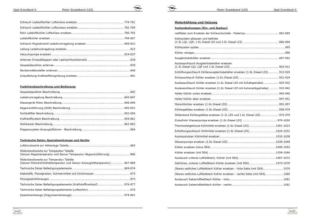 Opel Grandland A18 (17-24) Dieselmotor 120 PS Zusatzband LDI Reparaturanleitung