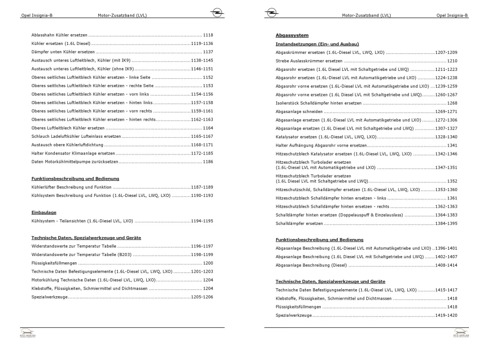 Opel Insignia B Z18 (17-22) Dieselmotor 136 PS LVL Zusatzband Reparaturanleitung