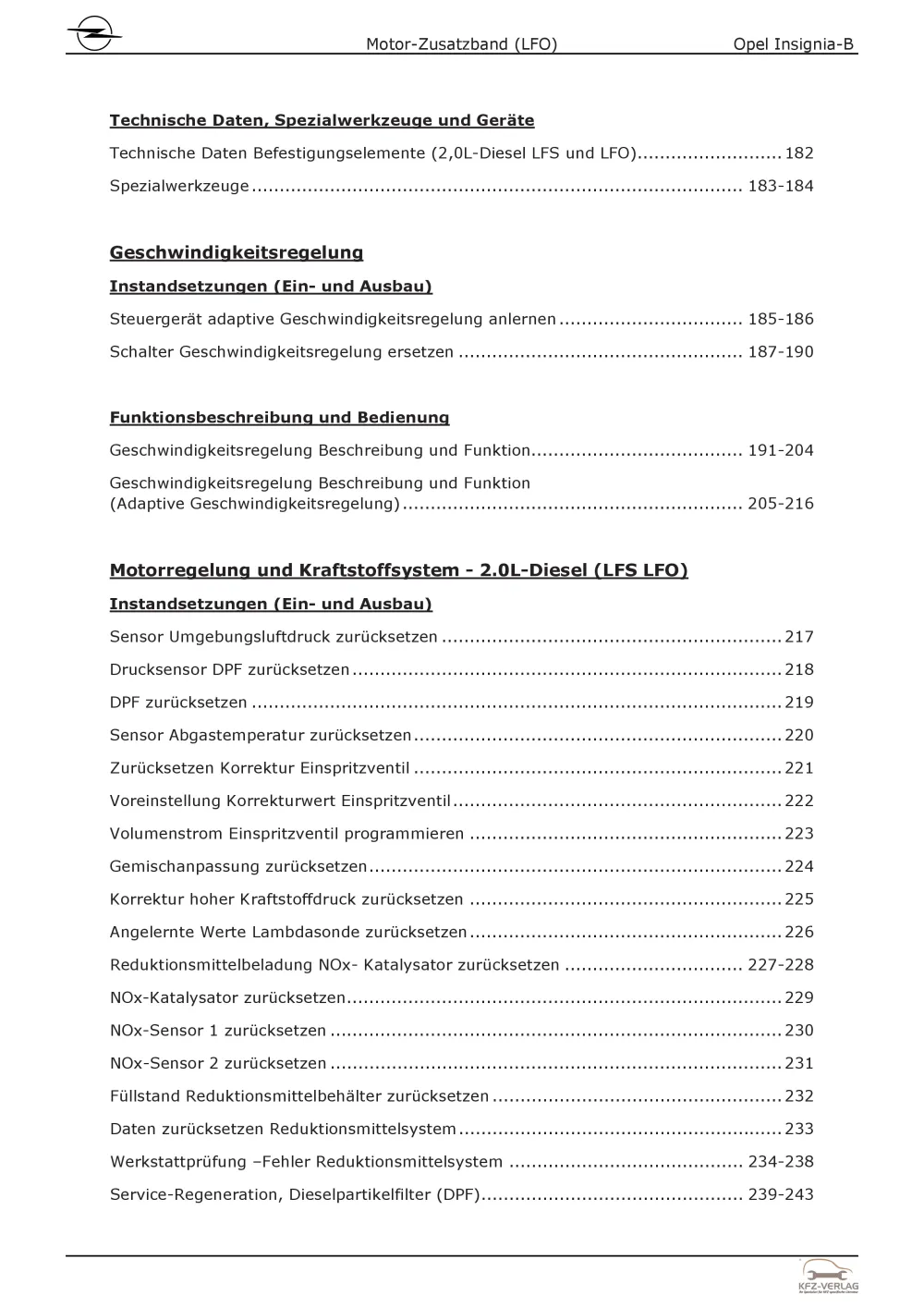 Opel Insignia B Z18 (17-22) Dieselmotor Zusatzband 210 PS LFO Reparaturanleitung