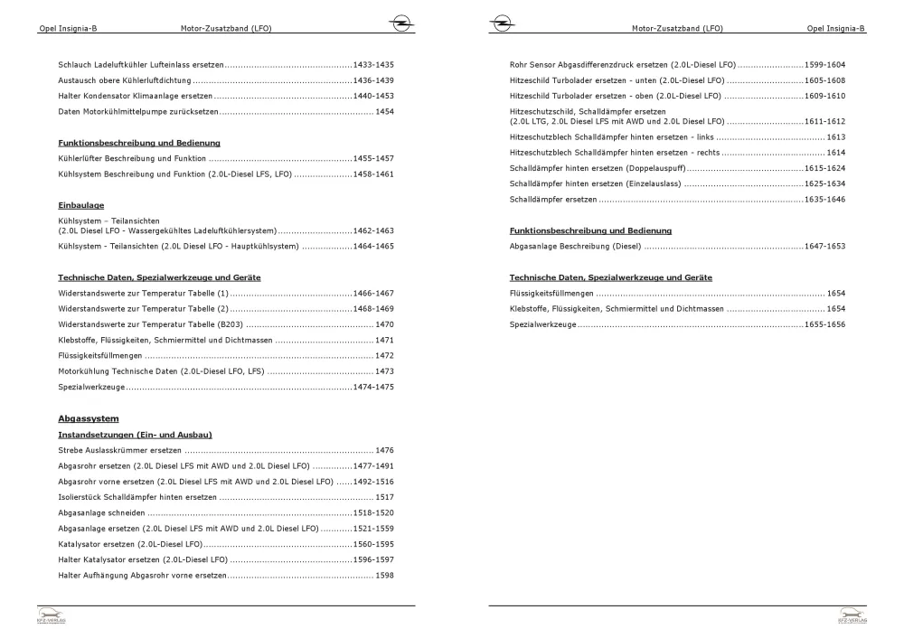 Opel Insignia B Z18 (17-22) Dieselmotor Zusatzband 210 PS LFO Reparaturanleitung