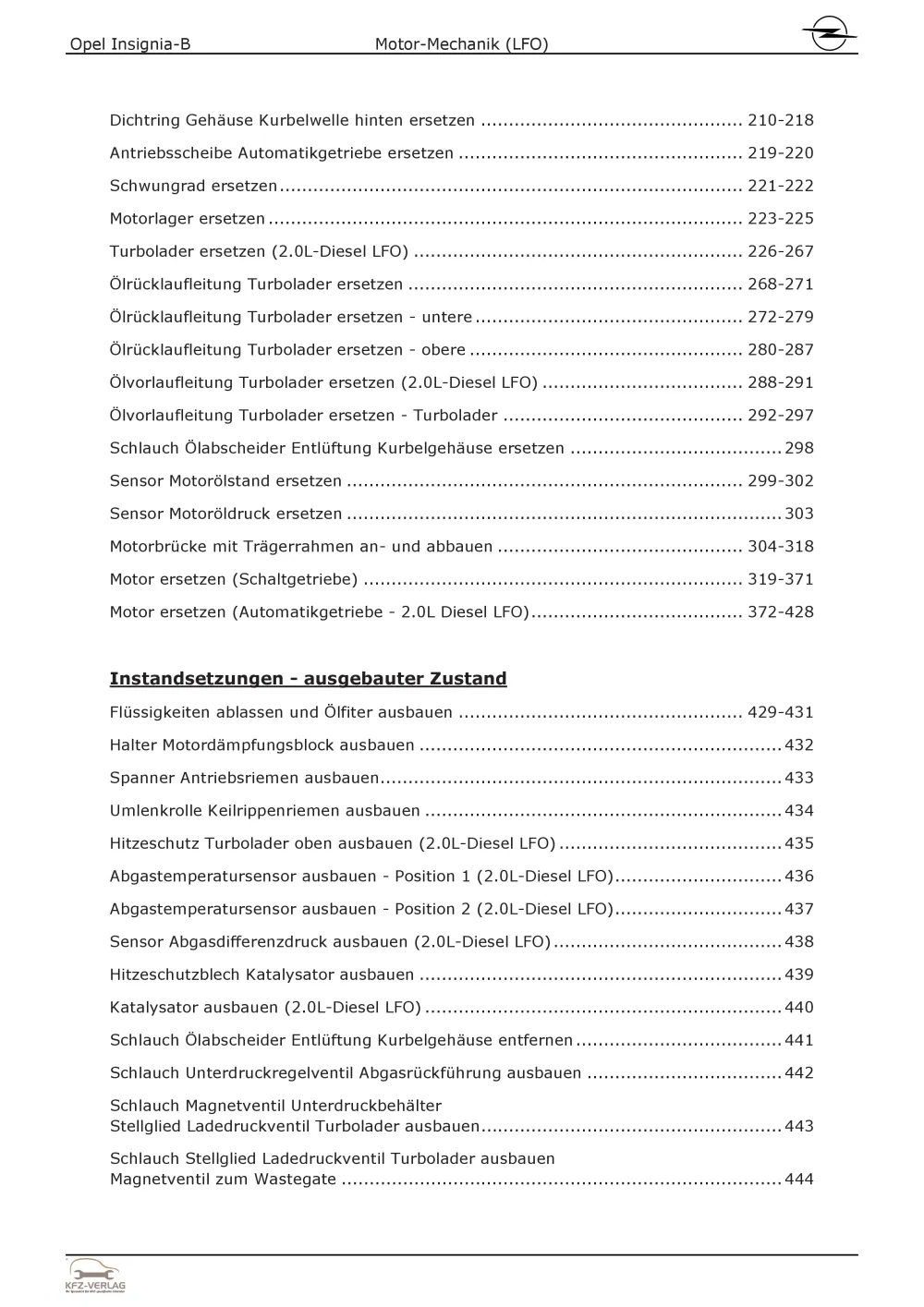 Opel Insignia B Z18 (17-22) 4-Zyl 2.0l Dieselmotor 210 PS LFO Reparaturanleitung