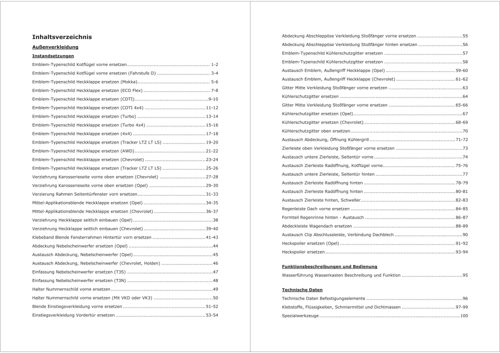Opel Mokka J13 2012-2019 Karosserie Anbauteile Verkleidungen Reparaturanleitung