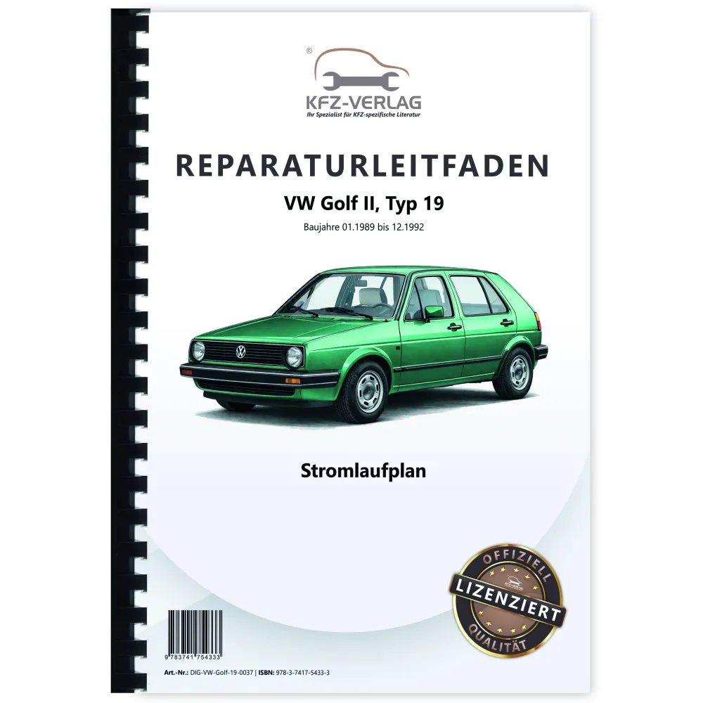 VW Golf 2 Typ 19 1989-1992 Schaltplan Stromlaufplan Verkabelung Elektrik Pläne