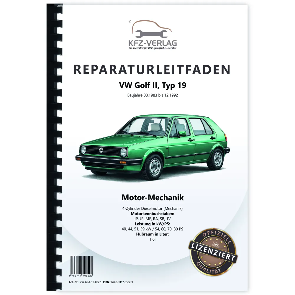 VW Golf 2 Typ 19 1983-1992 Dieselmotor Mechanik 54-80 PS Reparaturanleitung