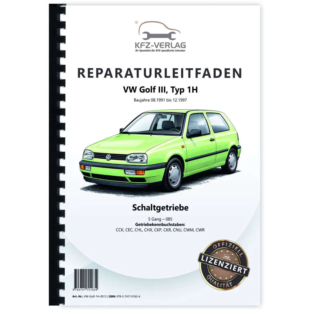 VW Golf 3 Typ 1H 1991-1997 5 Gang Schaltgetriebe 085 Kupplung Reparaturanleitung