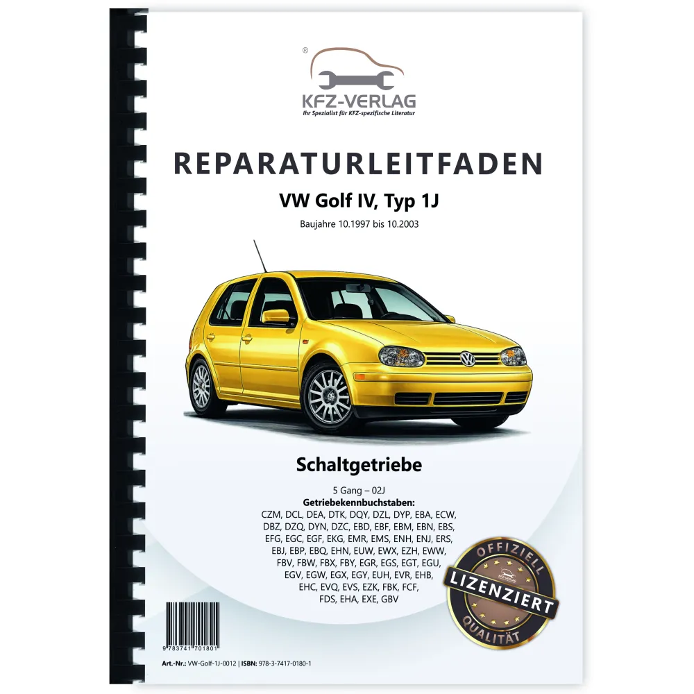 VW Golf 4 Typ 1J 1997-2003 5 Gang Schaltgetriebe Kupplung 02J Reparaturanleitung