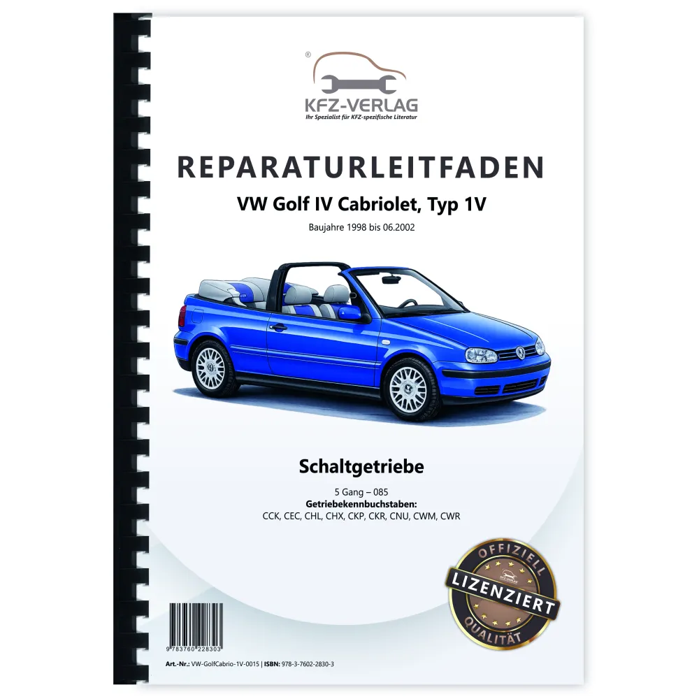 VW Golf 4 Cabrio Typ 1E 1998-2002 5 Gang Schaltgetriebe 085 Reparaturanleitung