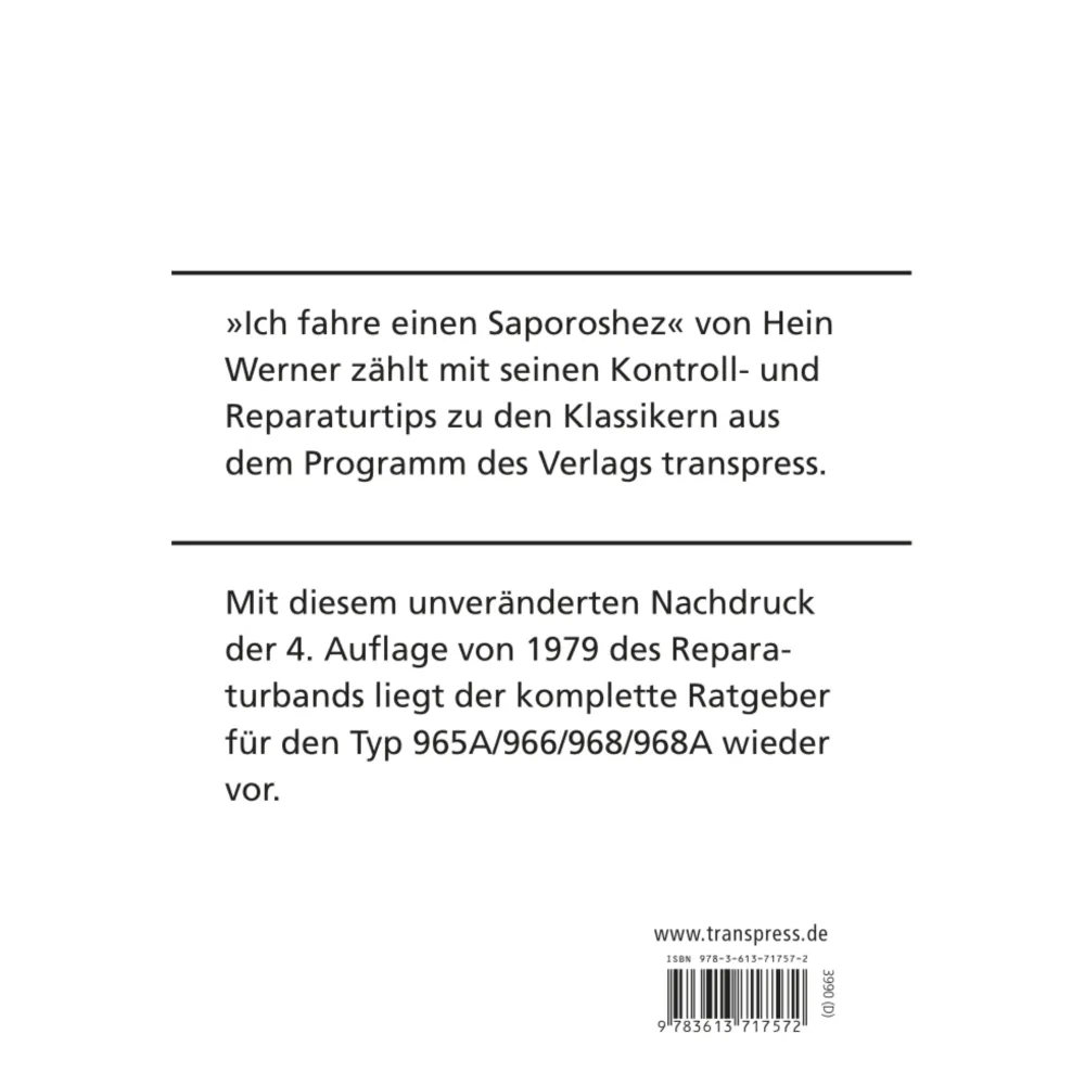 Die Buchreihe: Ich Fahre einen - Saporoshez 965A, 966, 968, 968A mit Kontroll- und Reparaturtipps von Transpress.