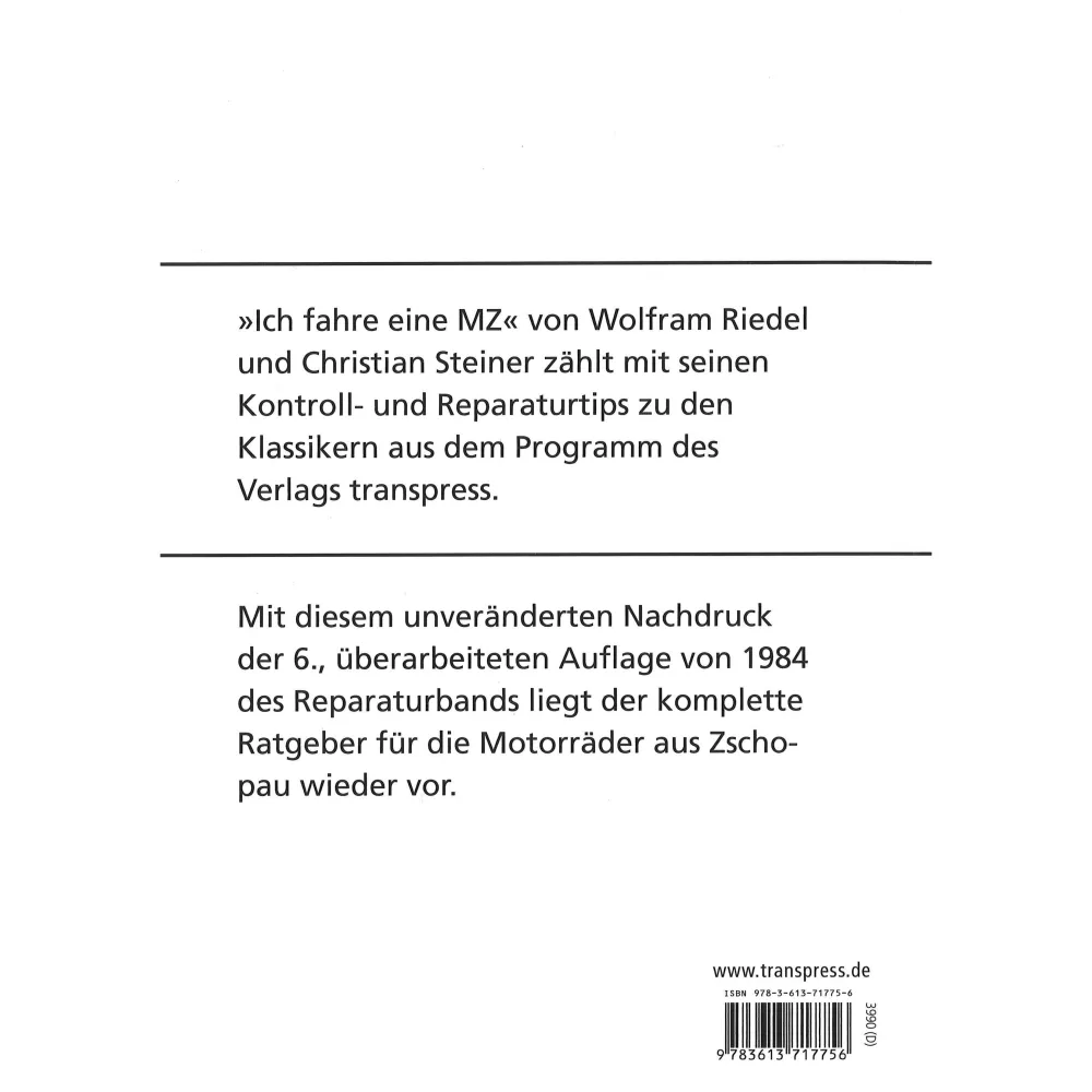 Die Buchreihe: Ich fahre eine MZ - TS125/150, 250/1 ETS 250 mit Kontroll- und Reparaturtipps von Transpress.