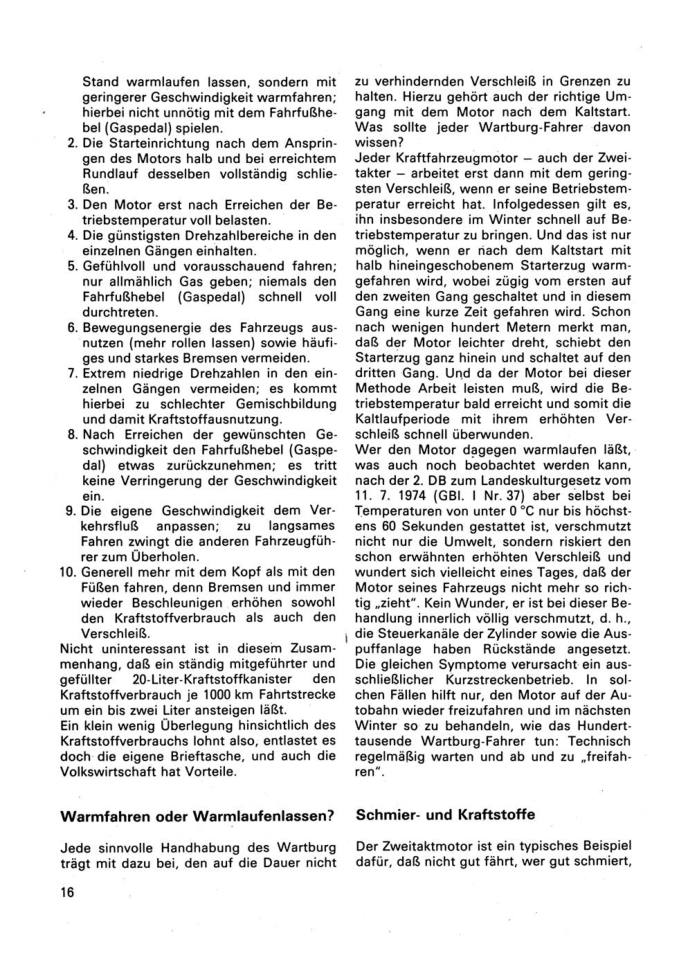 Ich fahre einen Wartburg Typ 353, 353W Kontrolltipps Reparaturtipps Transpress