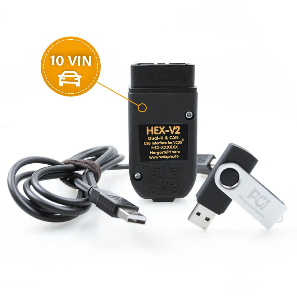 VCDS® HEX-V2® Interface Enthusiast 10 VIN (USB) Diagnosegerät für VW, Audi, Seat, Skoda, Cupra