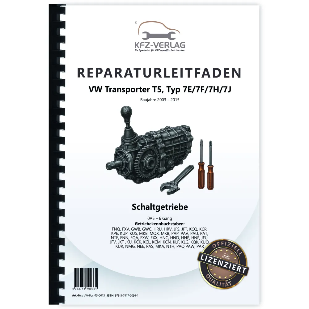VW Transporter T5 (03-15) 6 Gang Schaltgetriebe 0A5 Kupplung Reparaturanleitung