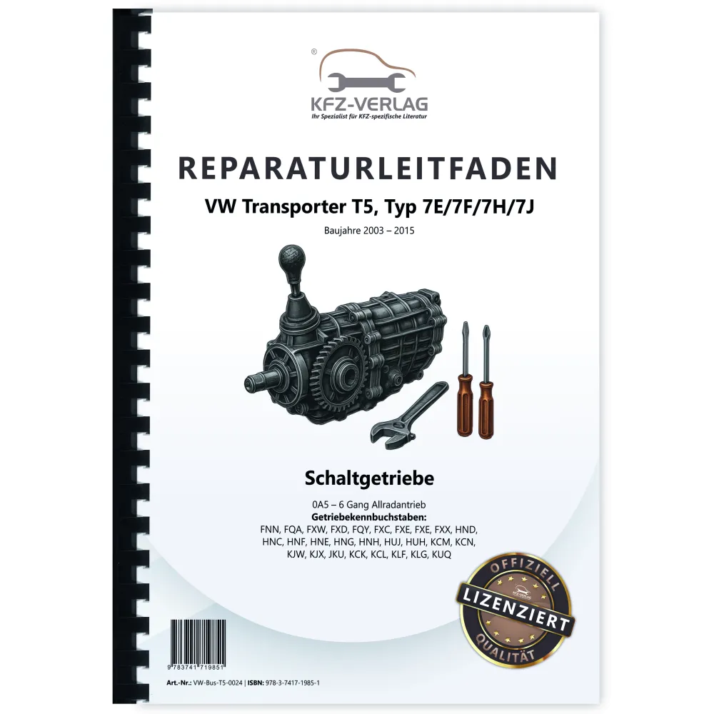 VW Transporter T5 (03-15) 6 Gang Schaltgetriebe 0A5 Kupplung Reparaturanleitung