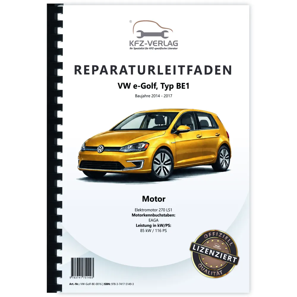 VW e-Golf Typ BE1 2014-2017 Elektromotor 270 LS1 Reparaturanleitung