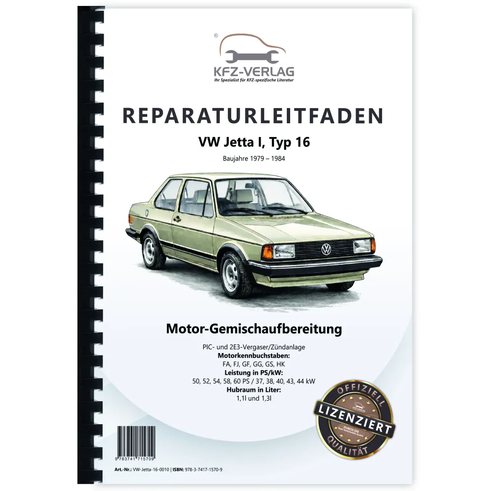 VW Jetta 1 Typ 16 1979-1984 PIC 2E3 Vergaser Zündanlage Reparaturanleitung