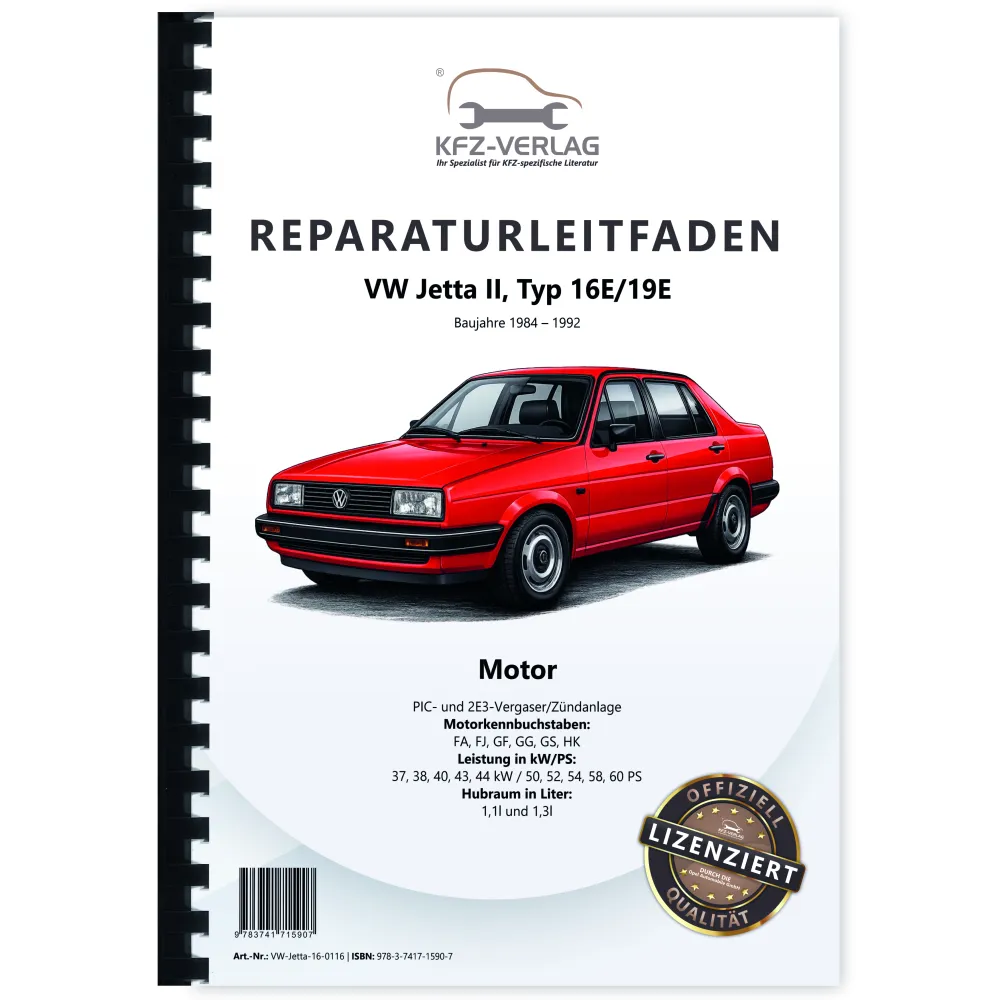 VW Jetta 2 Typ 19 1984-1992 PIC und 2E3 Vergaser Zündanlage Reparaturanleitung