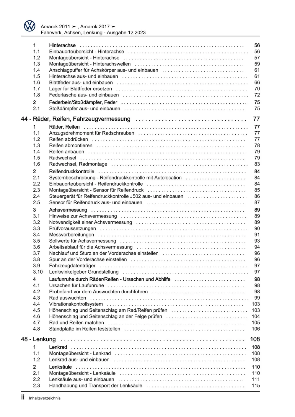 VW Amarok Typ 2H 2010-2016 Fahrwerk Achsen Lenkung Reparaturanleitung